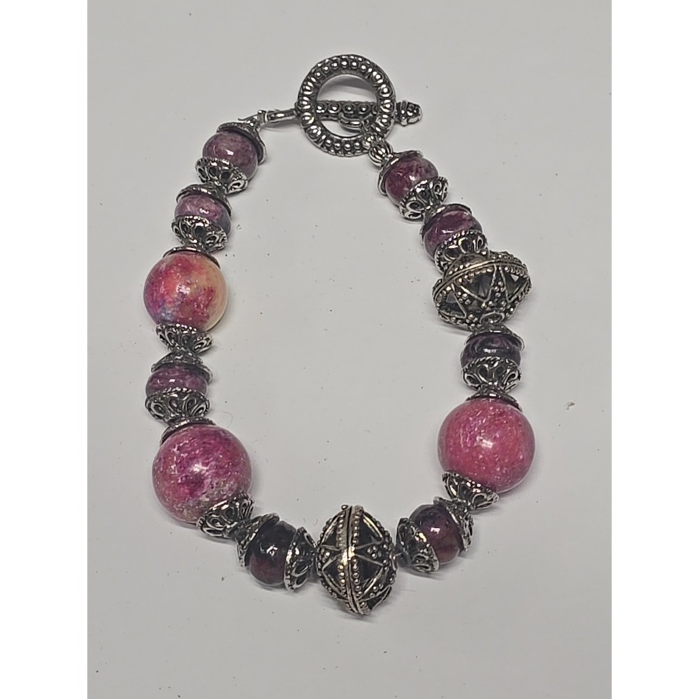 Beaded Pink 9 " Amethyst Gemstone Bracelet Antique Look‎ Nautical Fashion